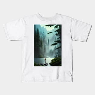 Anime Girl Forest River Landscape Kids T-Shirt